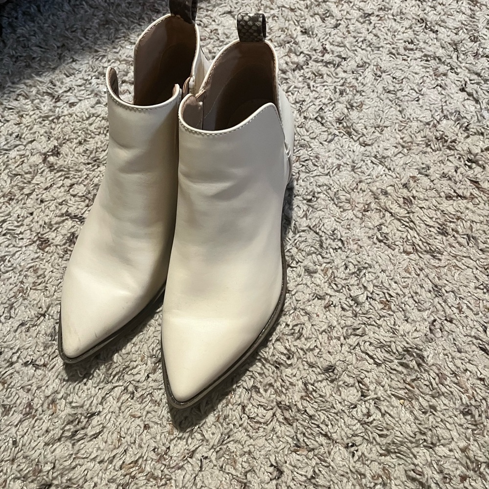 White Time and Tru booties with snake print accent